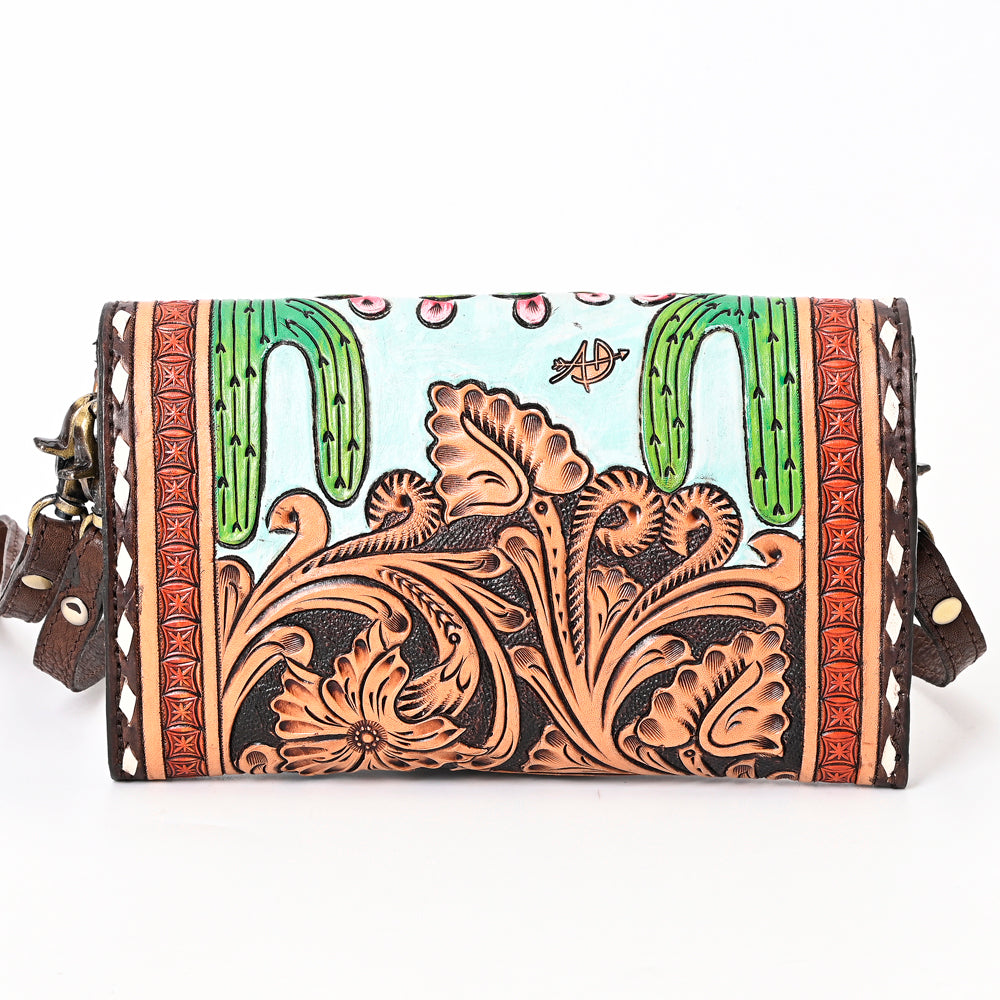 ADBGA393 Tooled Leather Wallet Bag with Turquoise Stud Trim & Floral Design