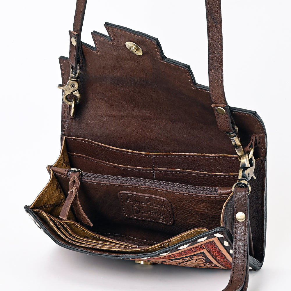 ADBGA393 Tooled Leather Wallet Bag with Turquoise Stud Trim & Floral Design