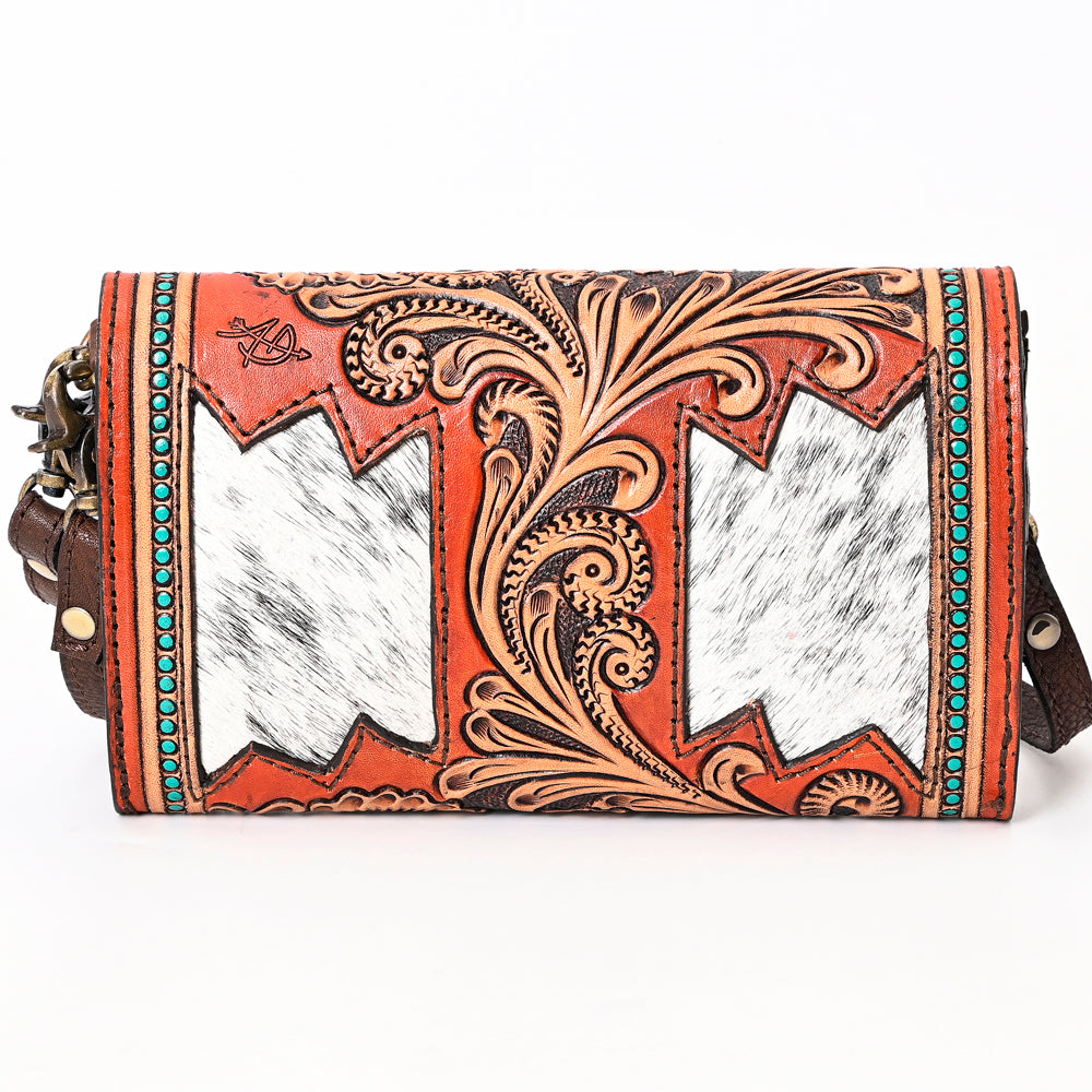 ADBGA393 Tooled Leather Wallet Bag with Turquoise Stud Trim & Floral Design