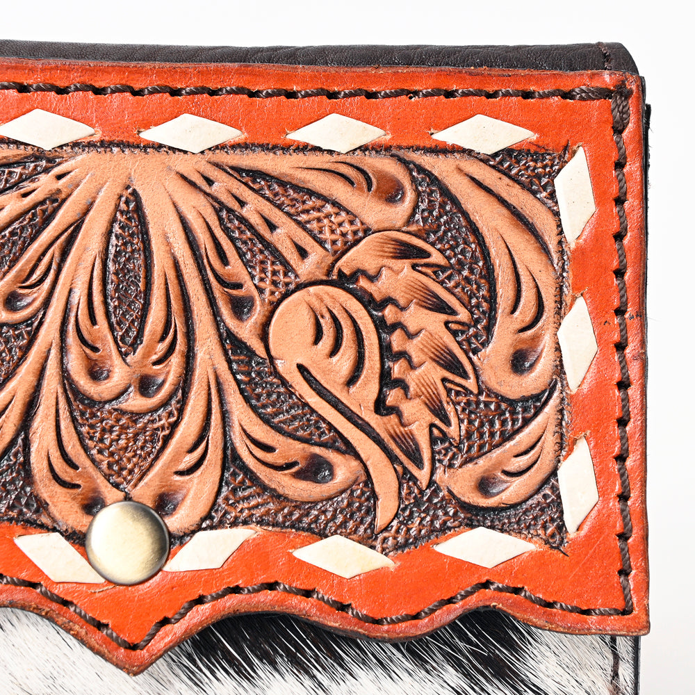 LC-ADBGA394 Hand-Tooled Leather Coin Purse with Hair-On Hide & Floral Design
