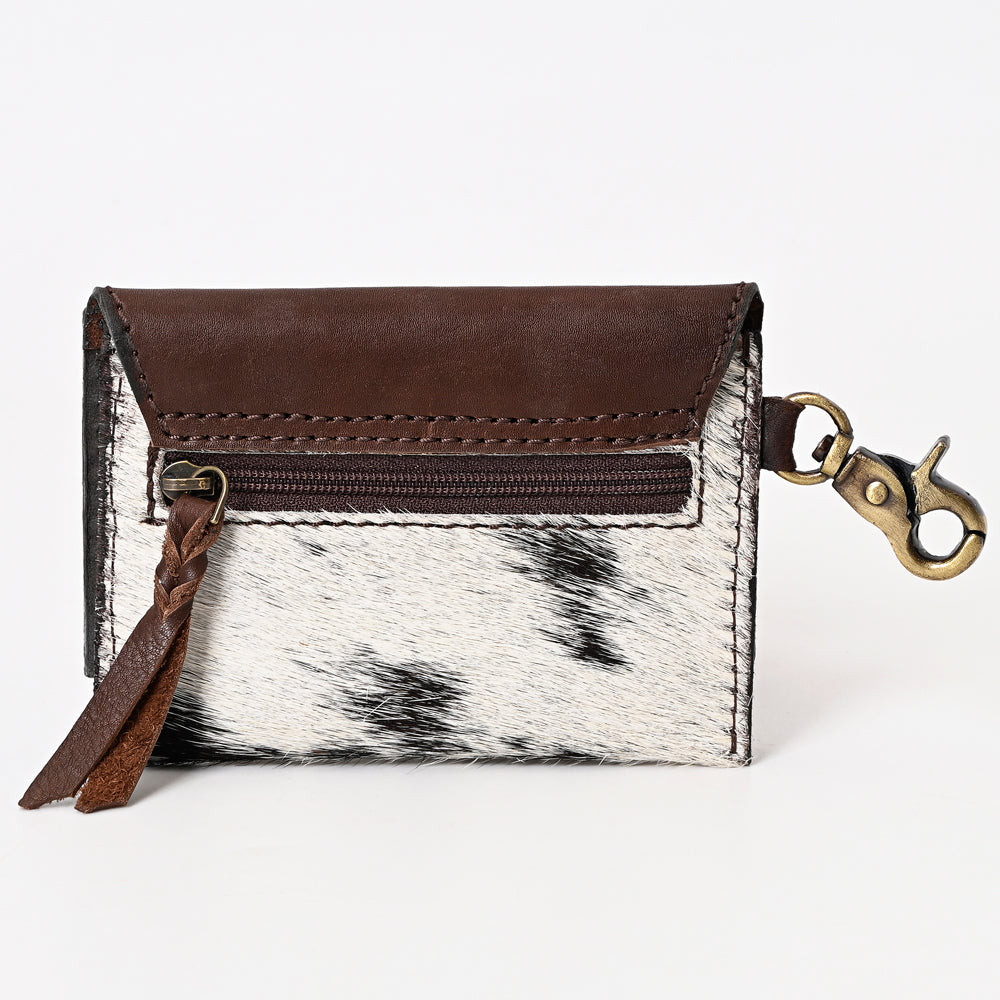 LC-ADBGA394 Hand-Tooled Leather Coin Purse with Hair-On Hide & Floral Design