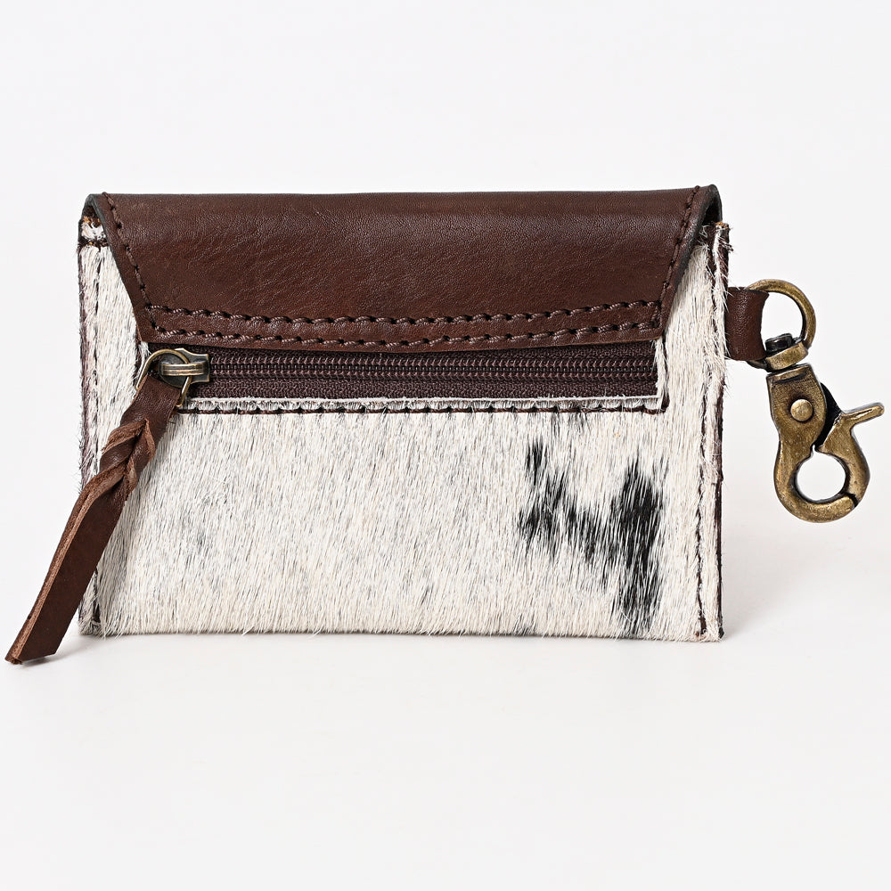 LC-ADBGA394 Hand-Tooled Leather Coin Purse with Hair-On Hide & Floral Design