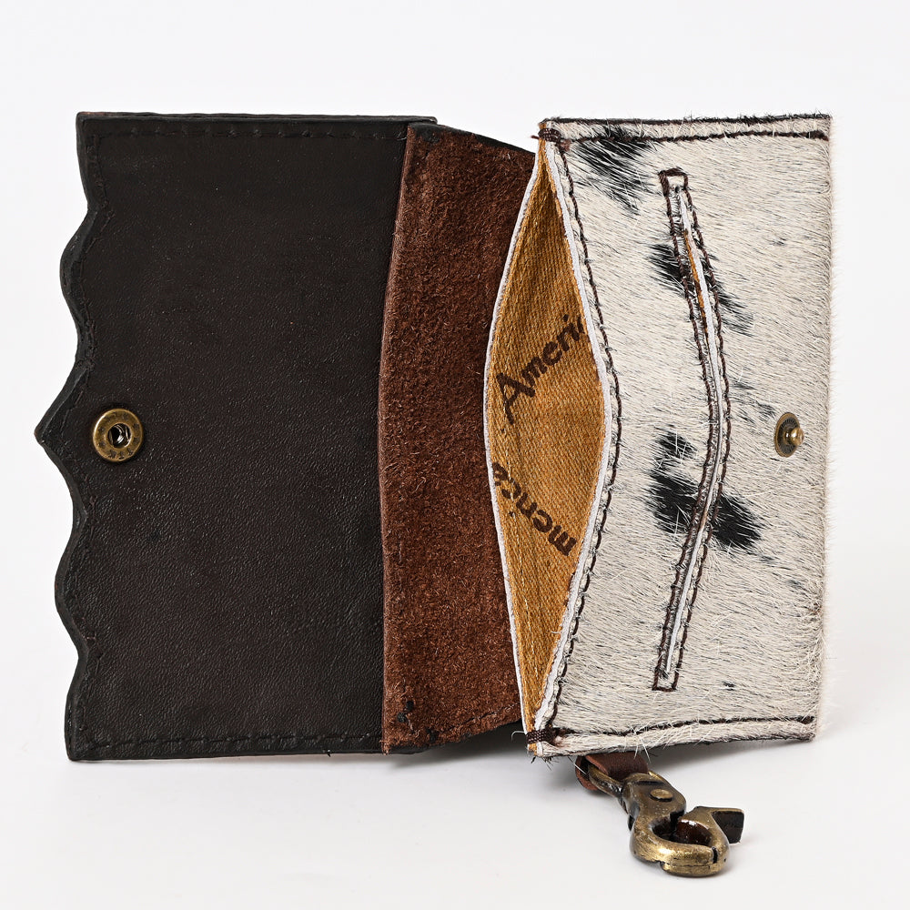 LC-ADBGA394 Hand-Tooled Leather Coin Purse with Hair-On Hide & Floral Design