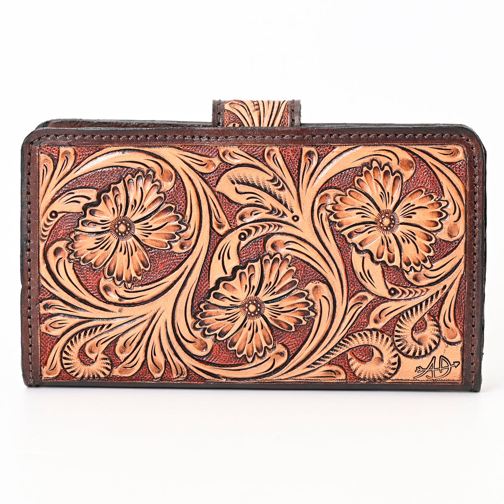 ADBGA397 Tooled Leather Wallet with Turquoise Stone Concho Western Clutch