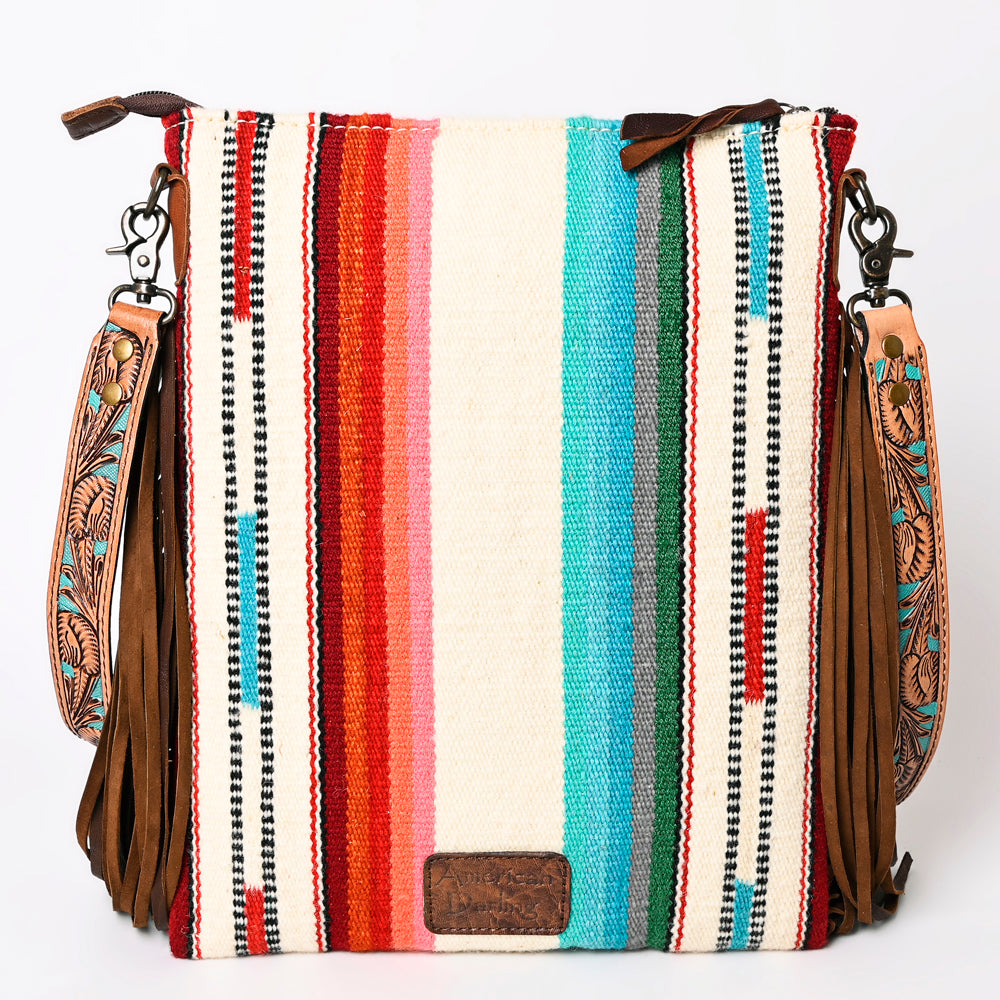 ADBG298 Shelby Western Crossbody Bag Handwoven Saddle Blanket & Genuine Leather Fringe