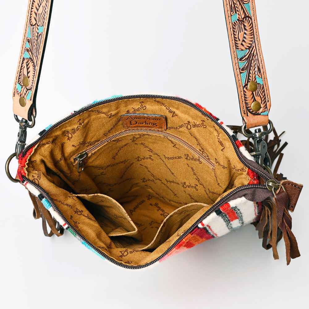 ADBG298 Shelby Western Crossbody Bag Handwoven Saddle Blanket & Genuine Leather Fringe