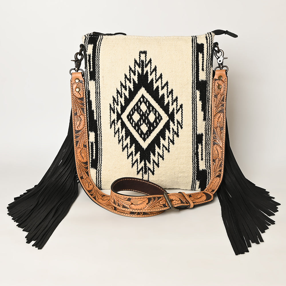 ADBG298 Shelby Western Crossbody Bag Handwoven Saddle Blanket & Genuine Leather Fringe