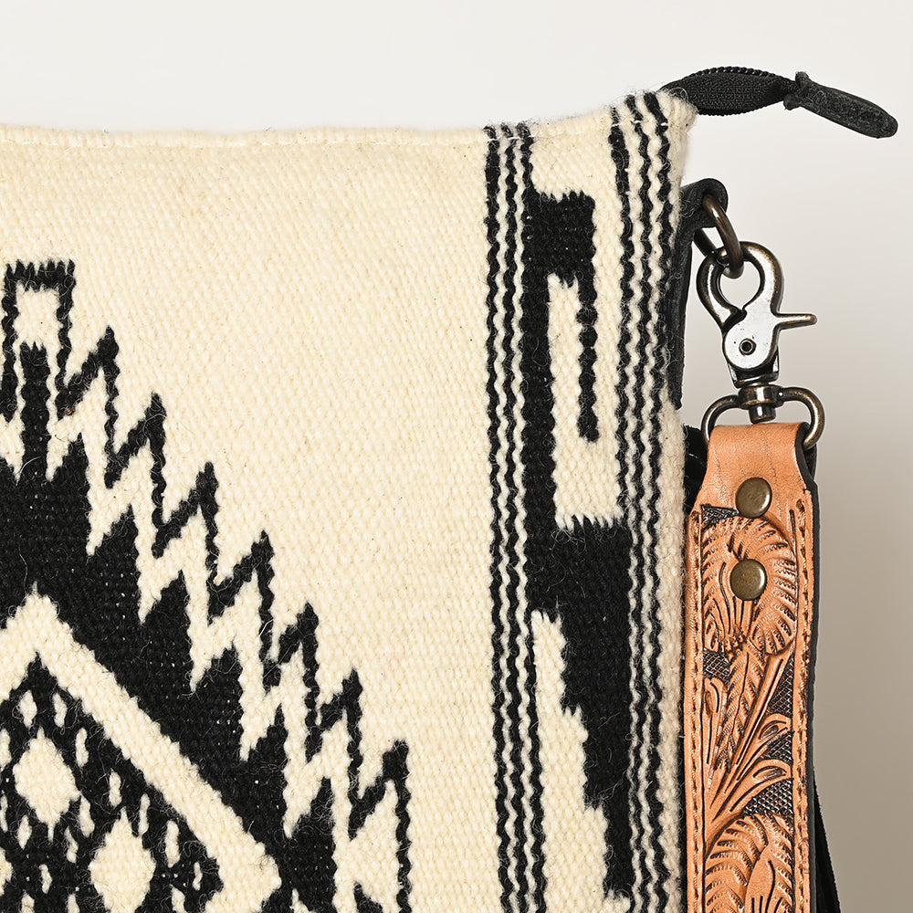 ADBG298 Shelby Western Crossbody Bag Handwoven Saddle Blanket & Genuine Leather Fringe