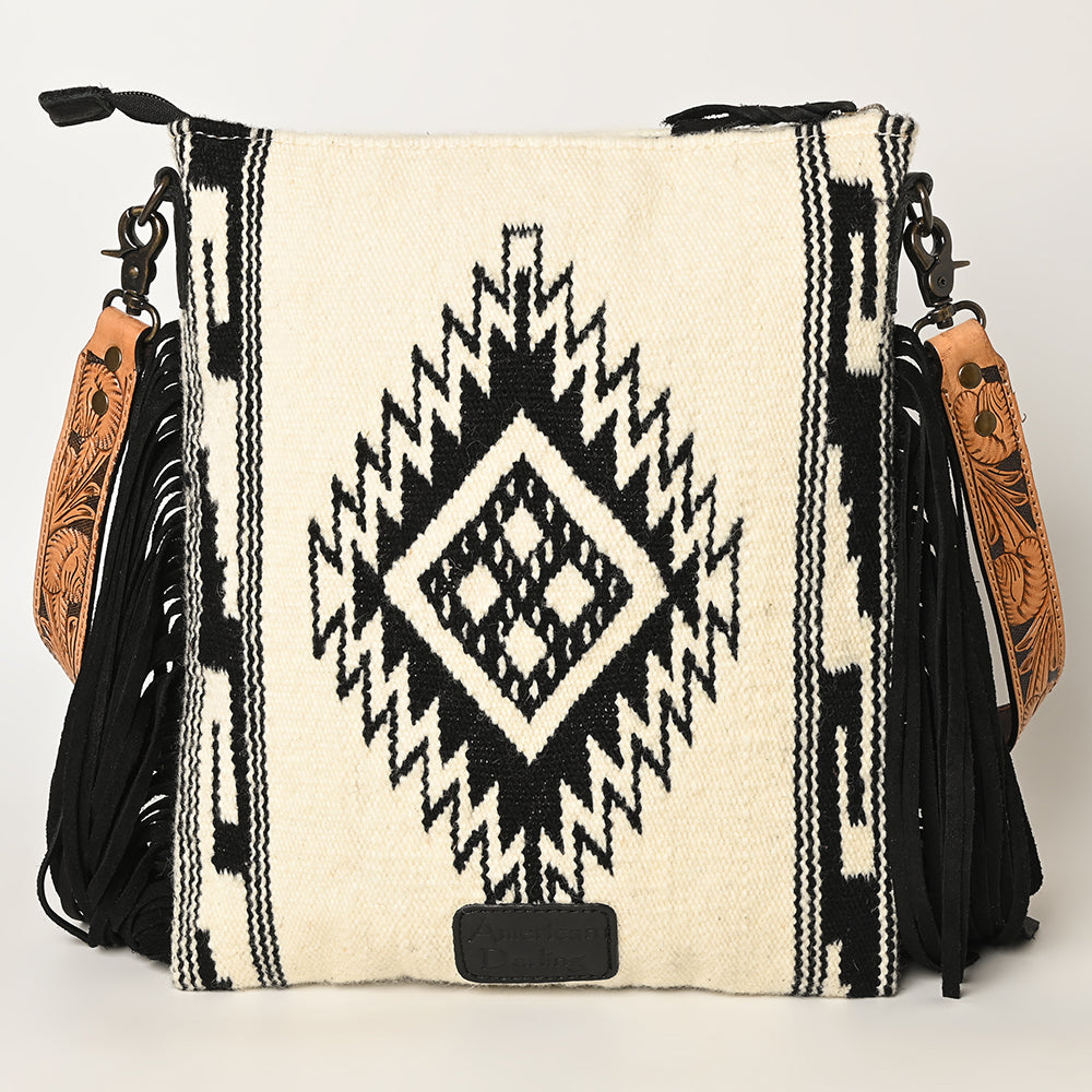 ADBG298 Shelby Western Crossbody Bag Handwoven Saddle Blanket & Genuine Leather Fringe