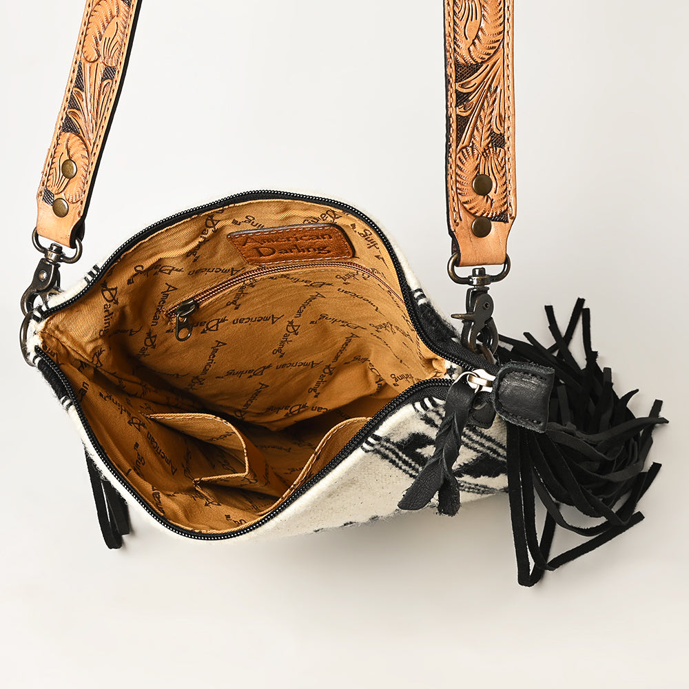 ADBG298 Shelby Western Crossbody Bag Handwoven Saddle Blanket & Genuine Leather Fringe