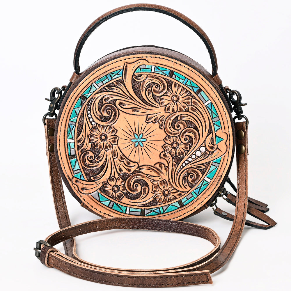 ADBG1188 American Darling Western Tooled Leather Canteen Bag Floral Carved Inlay
