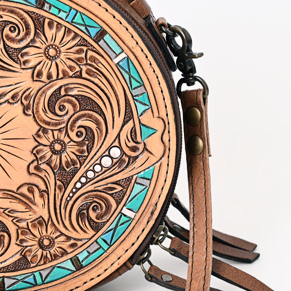 ADBG1188 American Darling Western Tooled Leather Canteen Bag Floral Carved Inlay