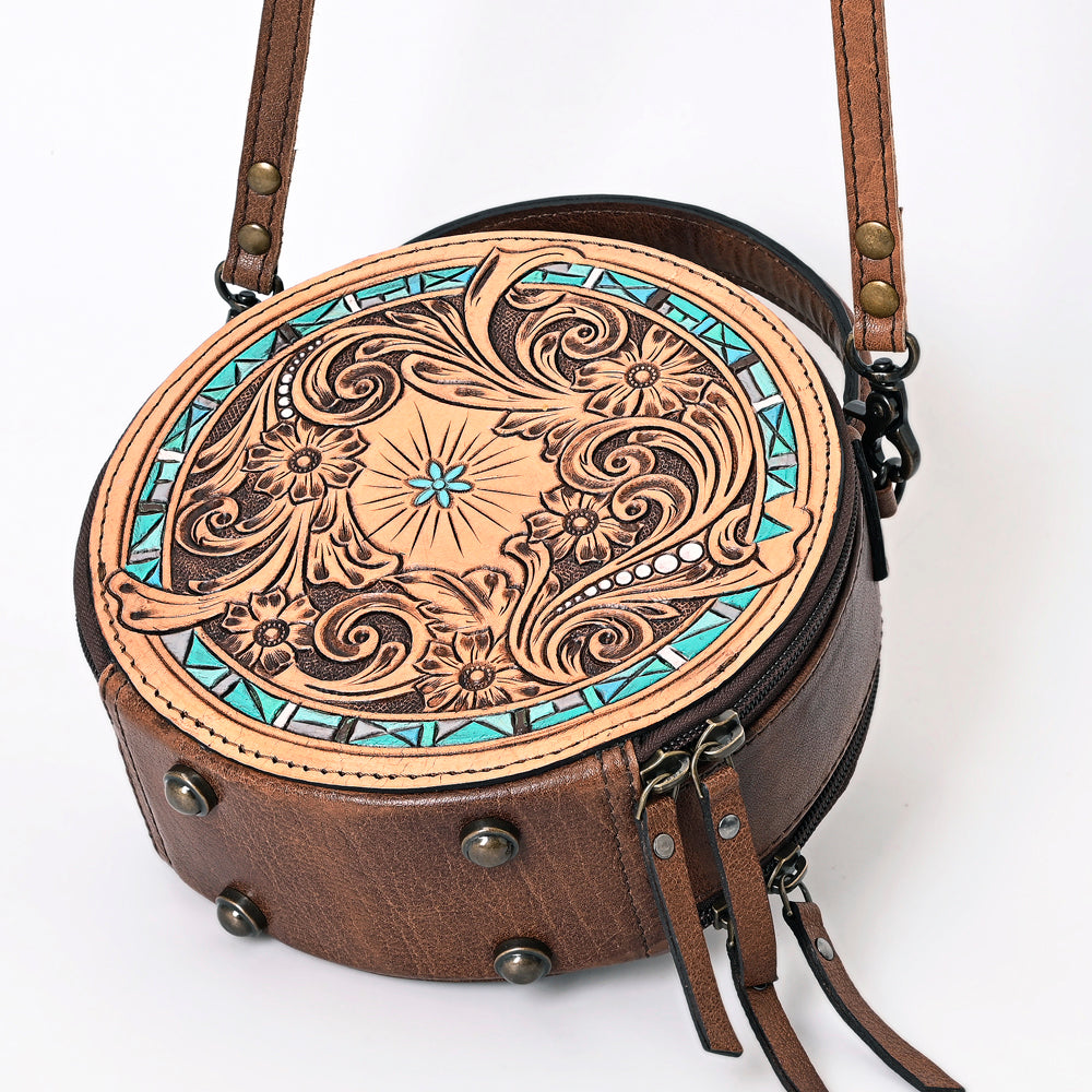 ADBG1188 American Darling Western Tooled Leather Canteen Bag Floral Carved Inlay