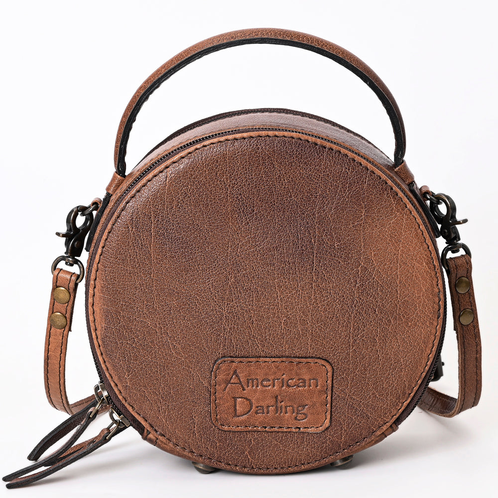 ADBG1188 American Darling Western Tooled Leather Canteen Bag Floral Carved Inlay