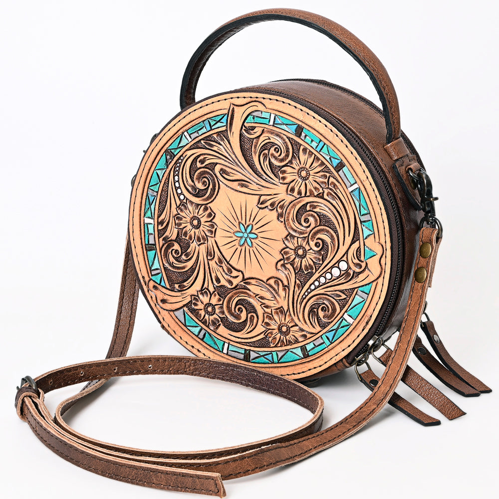 ADBG1188 American Darling Western Tooled Leather Canteen Bag Floral Carved Inlay