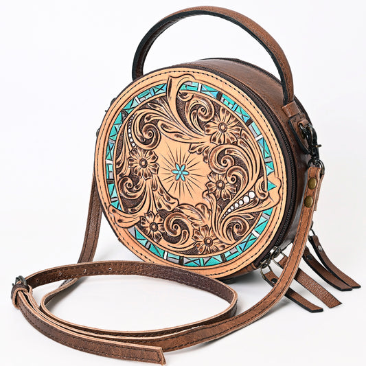 ADBG1188 American Darling Western Tooled Leather Canteen Bag Floral Carved Inlay