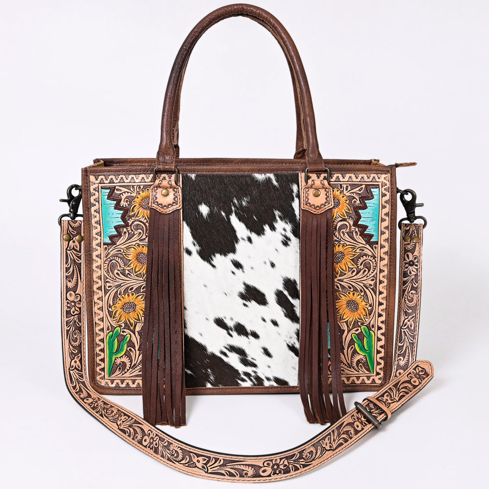 ADBG230 American Darling Western Tote Bag - Handcrafted Hair-On Cowhide & Hand-Tooled Leather