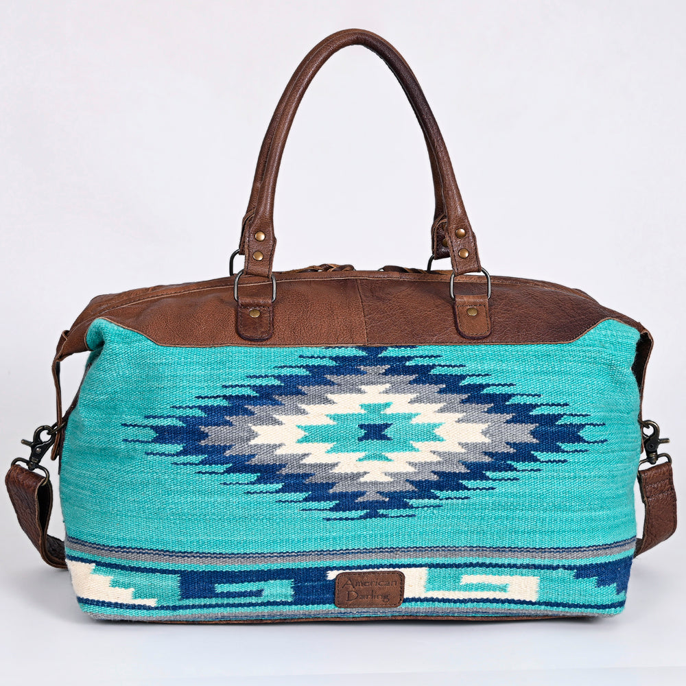 ADBG460 Southwestern Wool & Leather Duffel Bag Handwoven Saddle Blanket Travel Tote