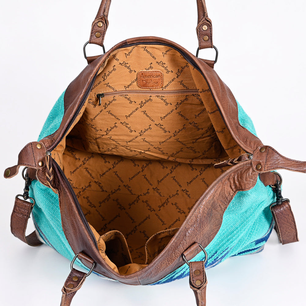 ADBG460 Southwestern Wool & Leather Duffel Bag Handwoven Saddle Blanket Travel Tote