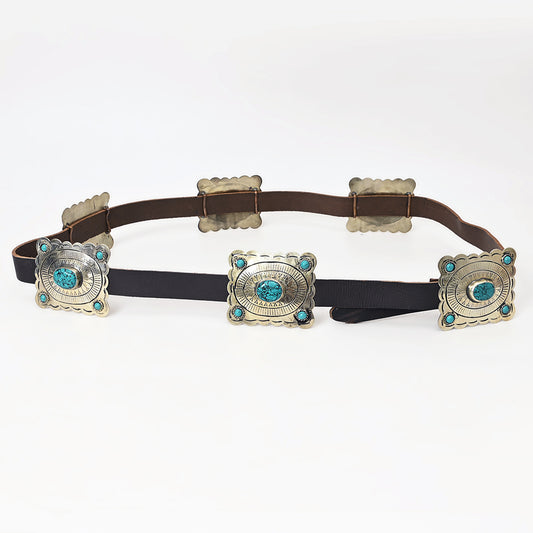 ADBLA102 Hand tooled Authentic German Silver Concho Belt