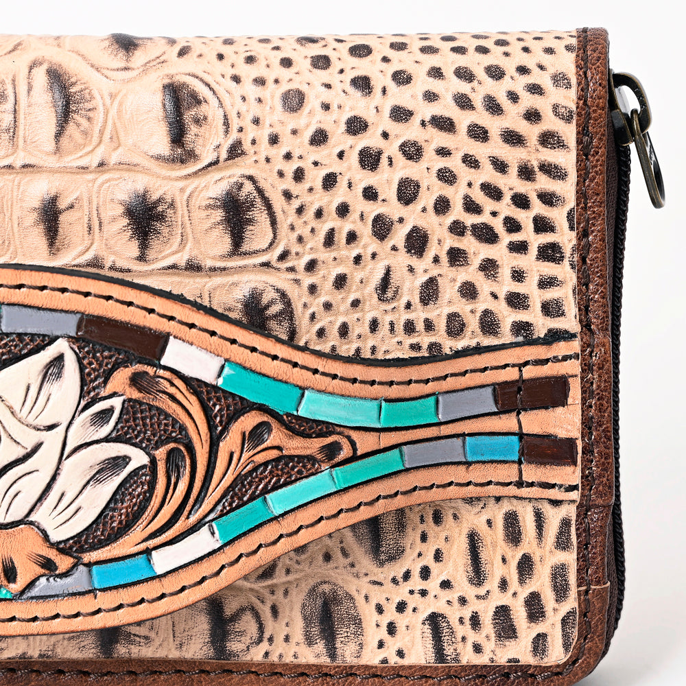 ADBG1190 American Darling Western Leather Wallet Bag Crocodile Embossed Hand Tooled