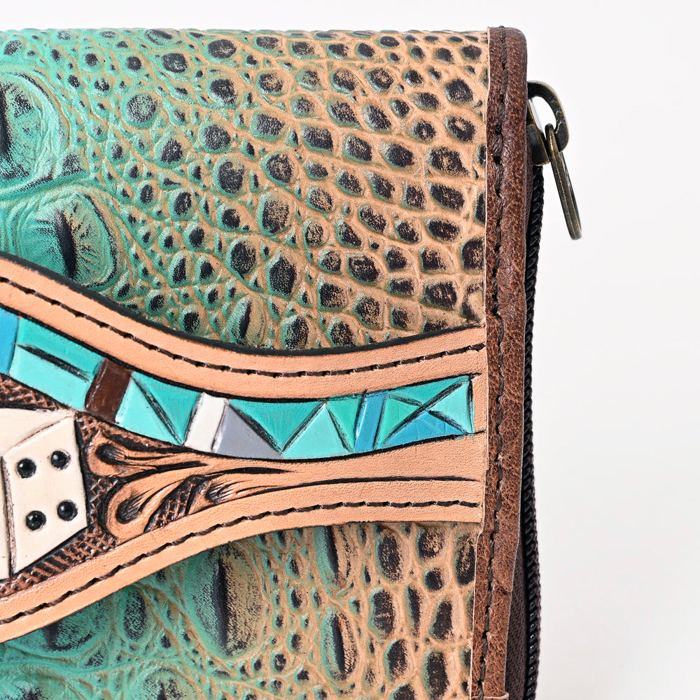 ADBG1190 American Darling Western Leather Wallet Bag Crocodile Embossed Hand Tooled