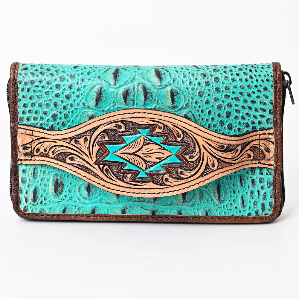 ADBG1190 American Darling Western Leather Wallet Bag Crocodile Embossed Hand Tooled