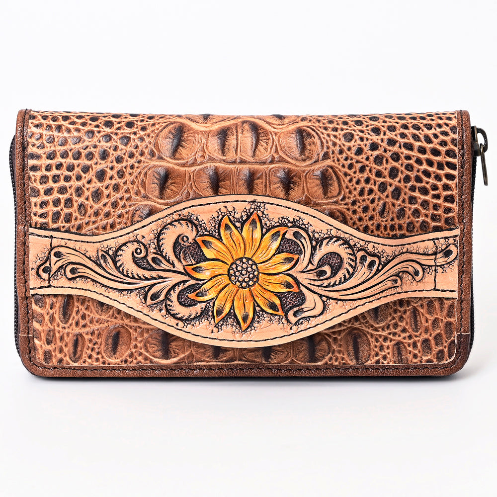 ADBG1190 American Darling Western Leather Wallet Bag Crocodile Embossed Hand Tooled