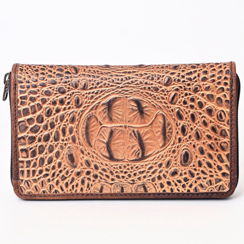 ADBG1190 American Darling Western Leather Wallet Bag Crocodile Embossed Hand Tooled