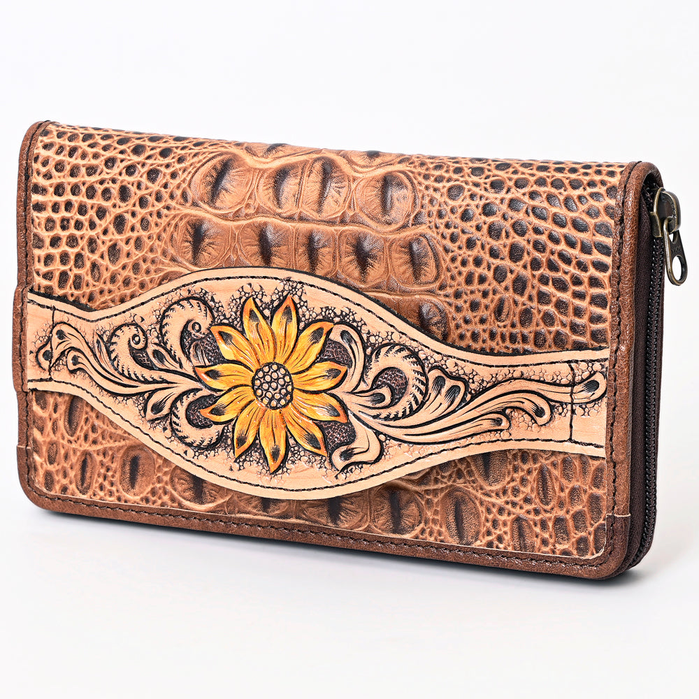 ADBG1190 American Darling Western Leather Wallet Bag Crocodile Embossed Hand Tooled