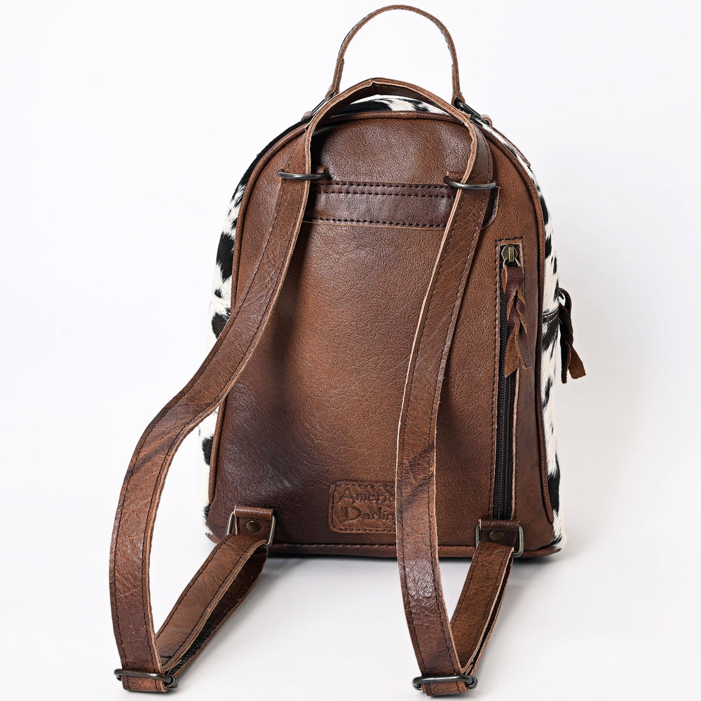 ADBGS156 Genuine Cowhide Leather Backpack with Hand-Tooled Floral Patch - Western Rodeo Style