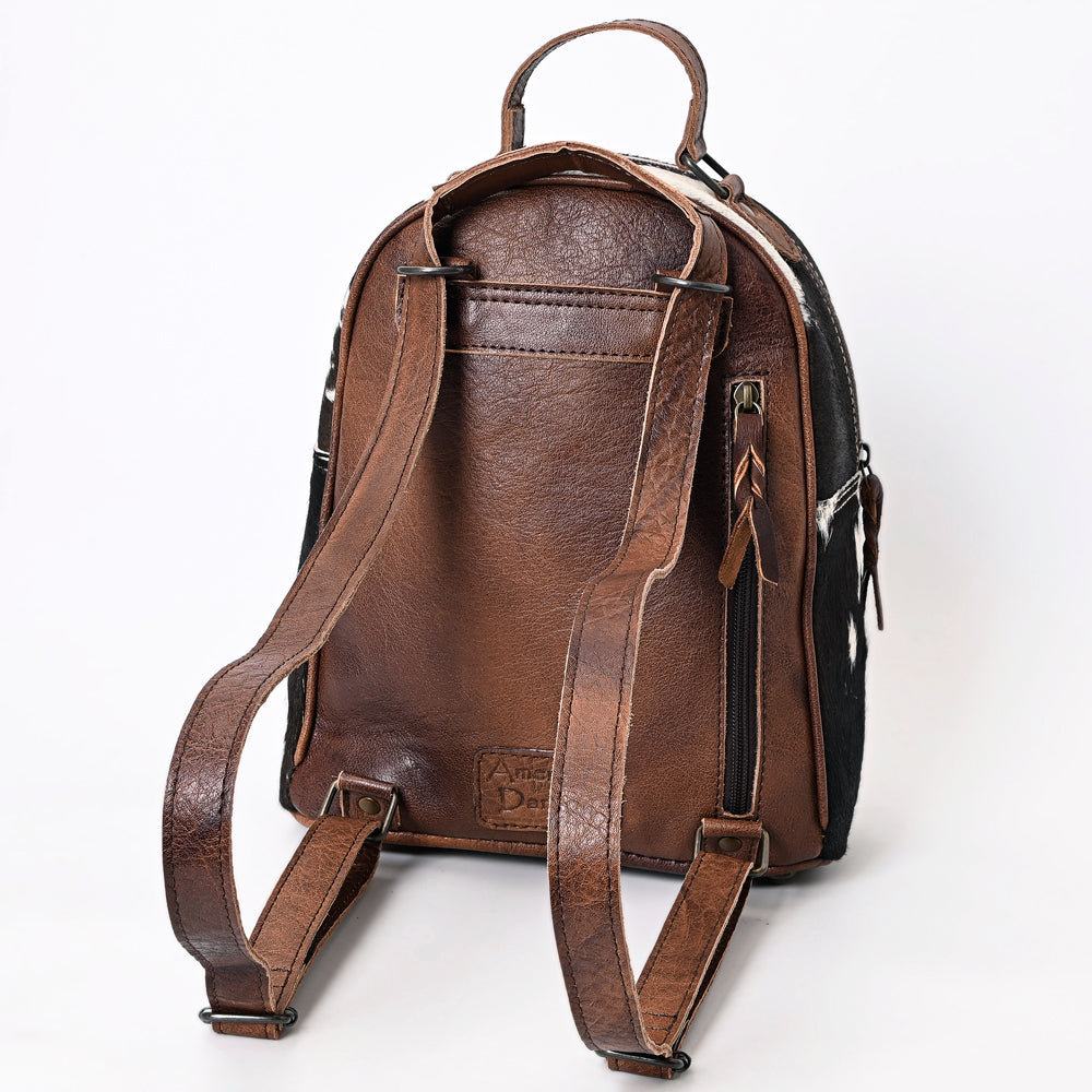 ADBGS156 Genuine Cowhide Leather Backpack with Hand-Tooled Floral Patch - Western Rodeo Style