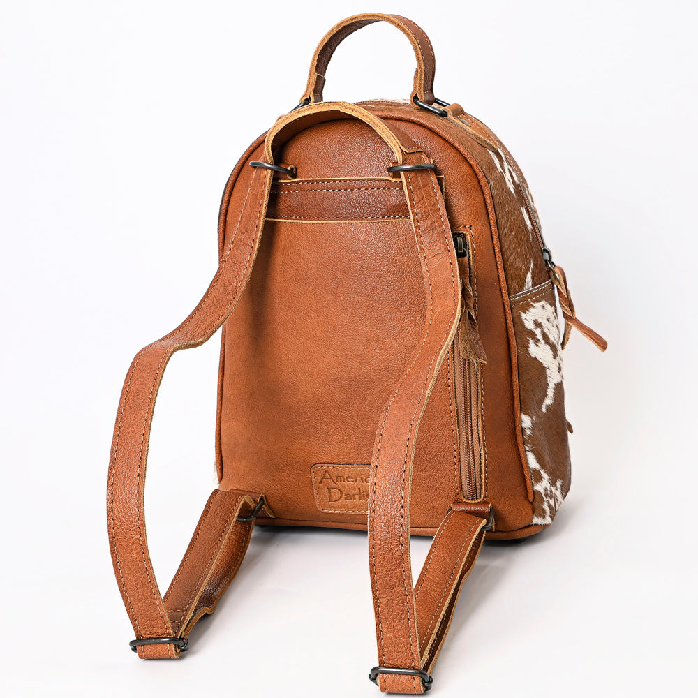 ADBGS156 Genuine Cowhide Leather Backpack with Hand-Tooled Floral Patch - Western Rodeo Style