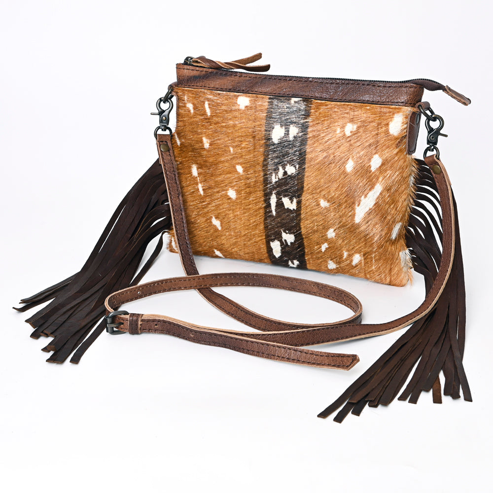 ADBG109 American Darling Hair-On Cowhide Leather Western Small Crossbody Bag with Fringes
