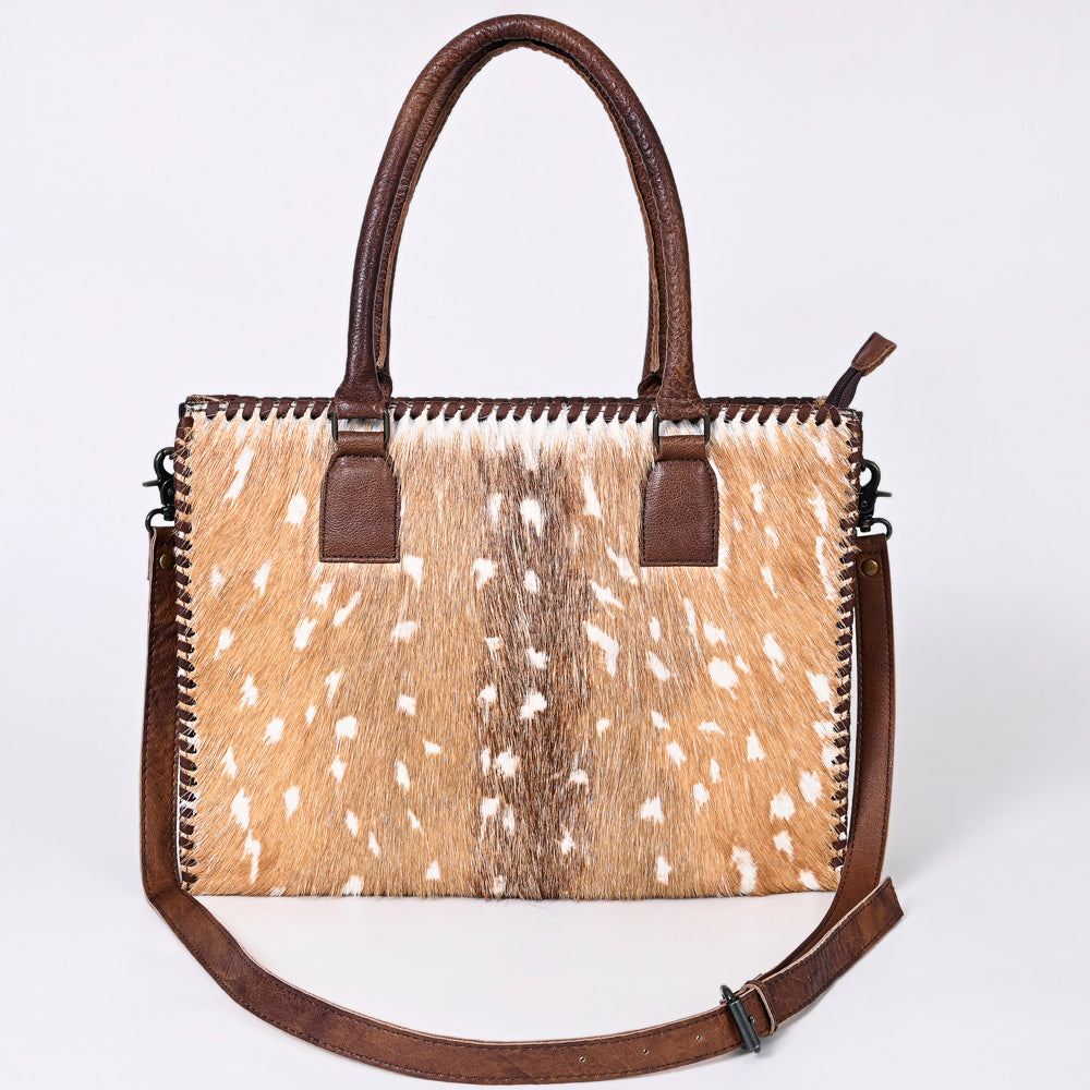 LC-ADBGS118 Western Tote Bag - Hair-On Leather with Whipstitch Trim & Detachable Strap