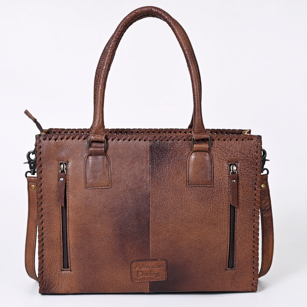 LC-ADBGS118 Western Tote Bag - Hair-On Leather with Whipstitch Trim & Detachable Strap