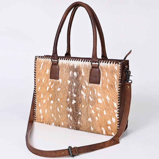 LC-ADBGS118 Western Tote Bag - Hair-On Leather with Whipstitch Trim & Detachable Strap