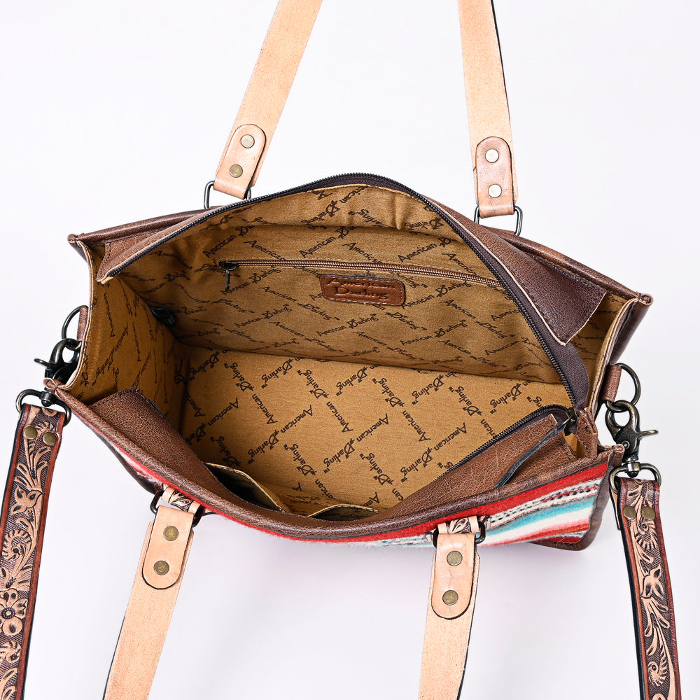 ADBG1033 American Darling Handwoven Saddle Blanket Tote Bag - Western Genuine Leather Purse