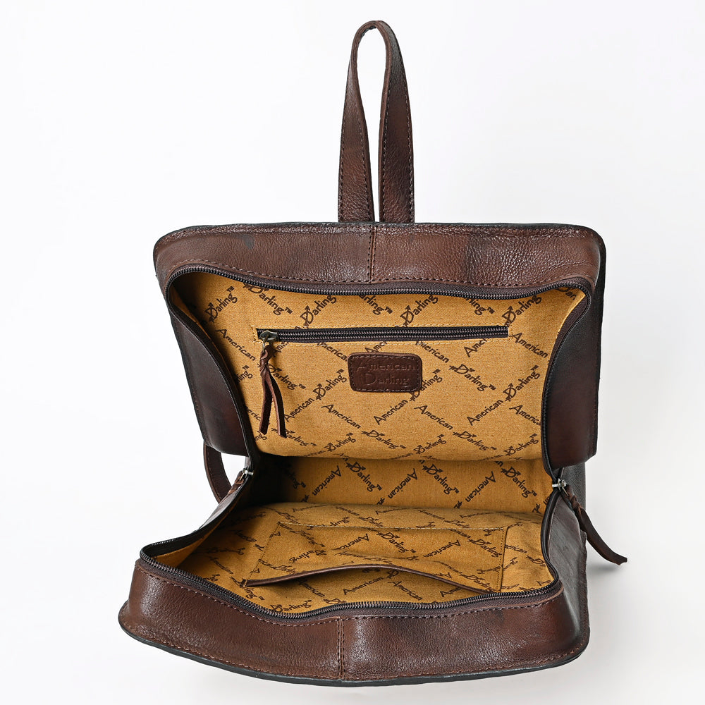 LC-ADBGA401 Hand-Tooled Leather Western Cowhide Backpack Floral Frame Design