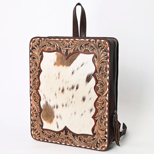 LC-ADBGA401 Hand-Tooled Leather Western Cowhide Backpack Floral Frame Design