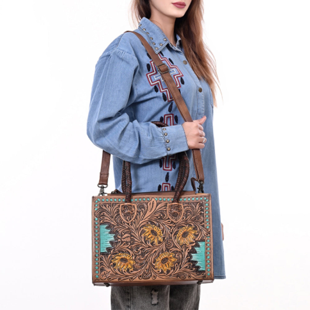 ADBG1158 American Darling Floral Tooled Leather Tote | Western Crossbody Bag