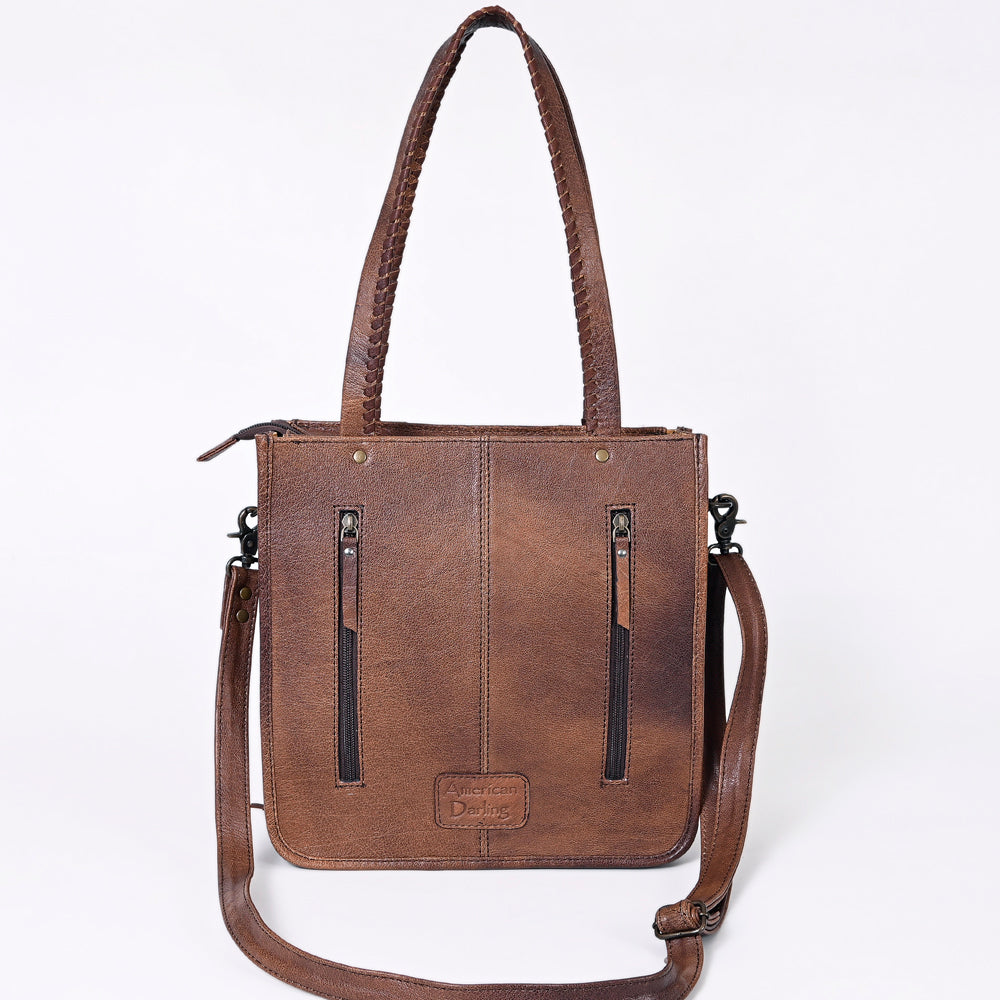 ADBG1086 American Darling Hair-on Cowhide Tote Bag with Hand-Tooled Leather and Fringes
