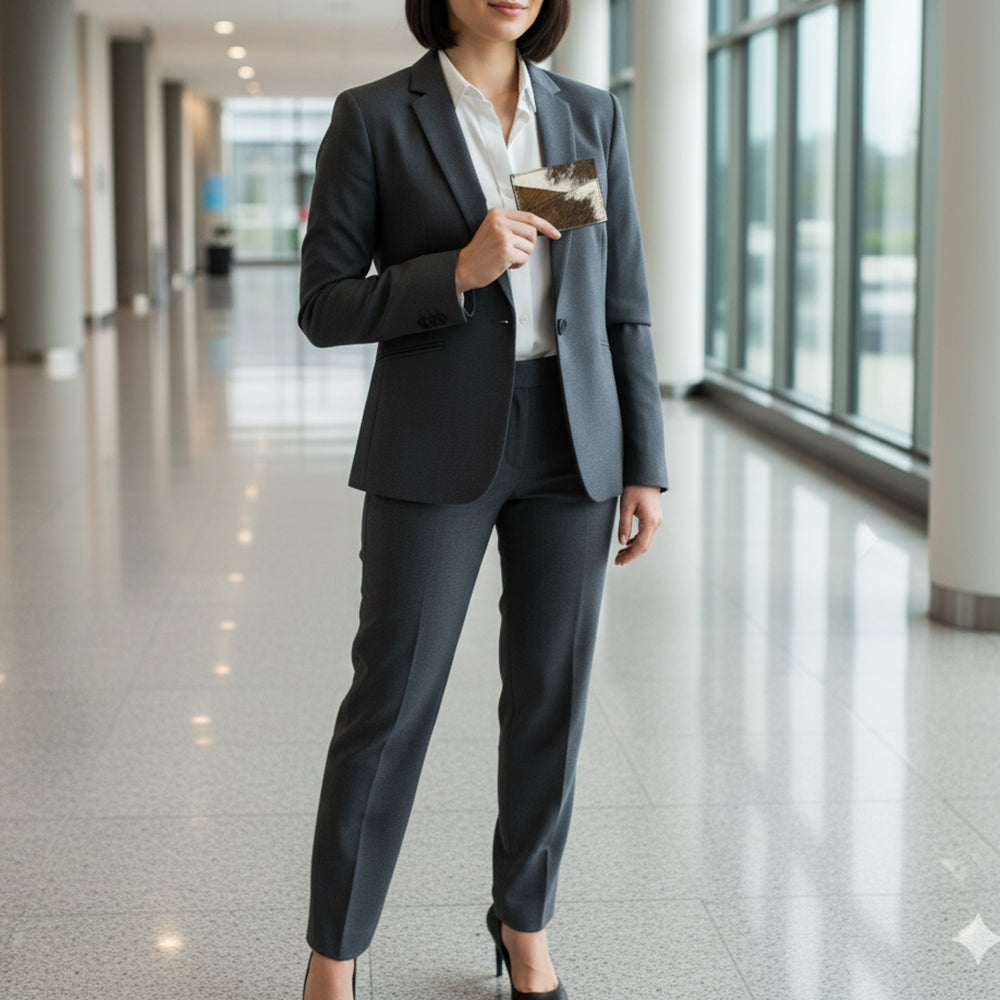 ADBGZ747 Hair-On Cowhide Leather Card Holder - Western Minimalist Wallet