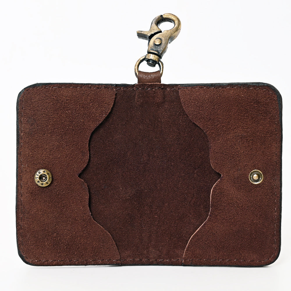 ADBGA406 Hand-Tooled Leather Keychain Wallet Western Floral Design