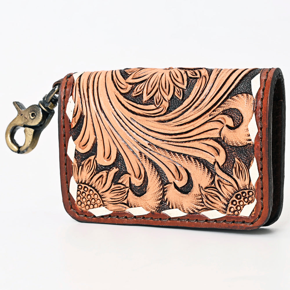 ADBGA406 Hand-Tooled Leather Keychain Wallet Western Floral Design