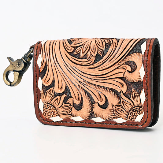 ADBGA406 Hand-Tooled Leather Keychain Wallet Western Floral Design