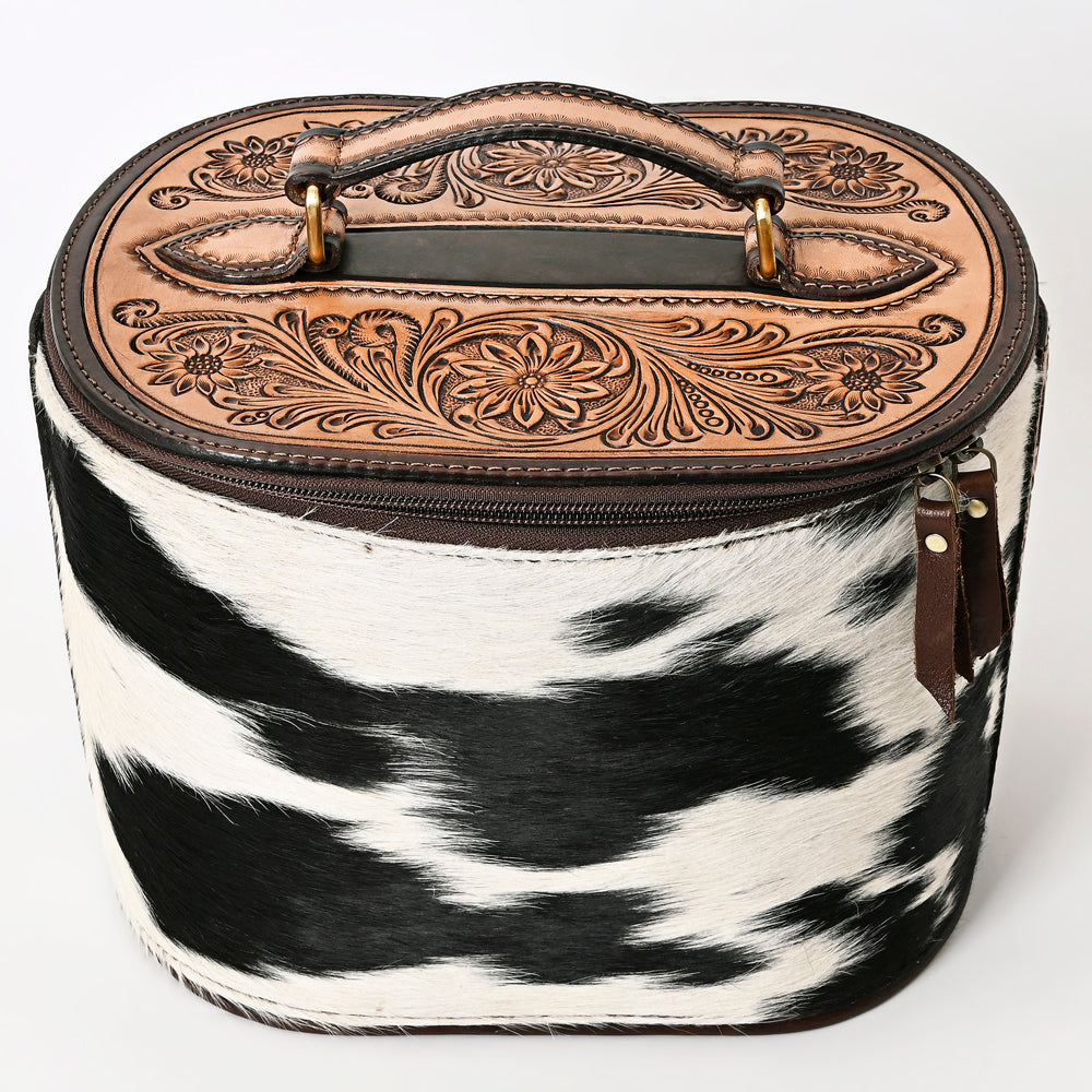 ADBGA411 Hair-On Hide Jewelry Case with Tooled Leather Top and Spacious Interior