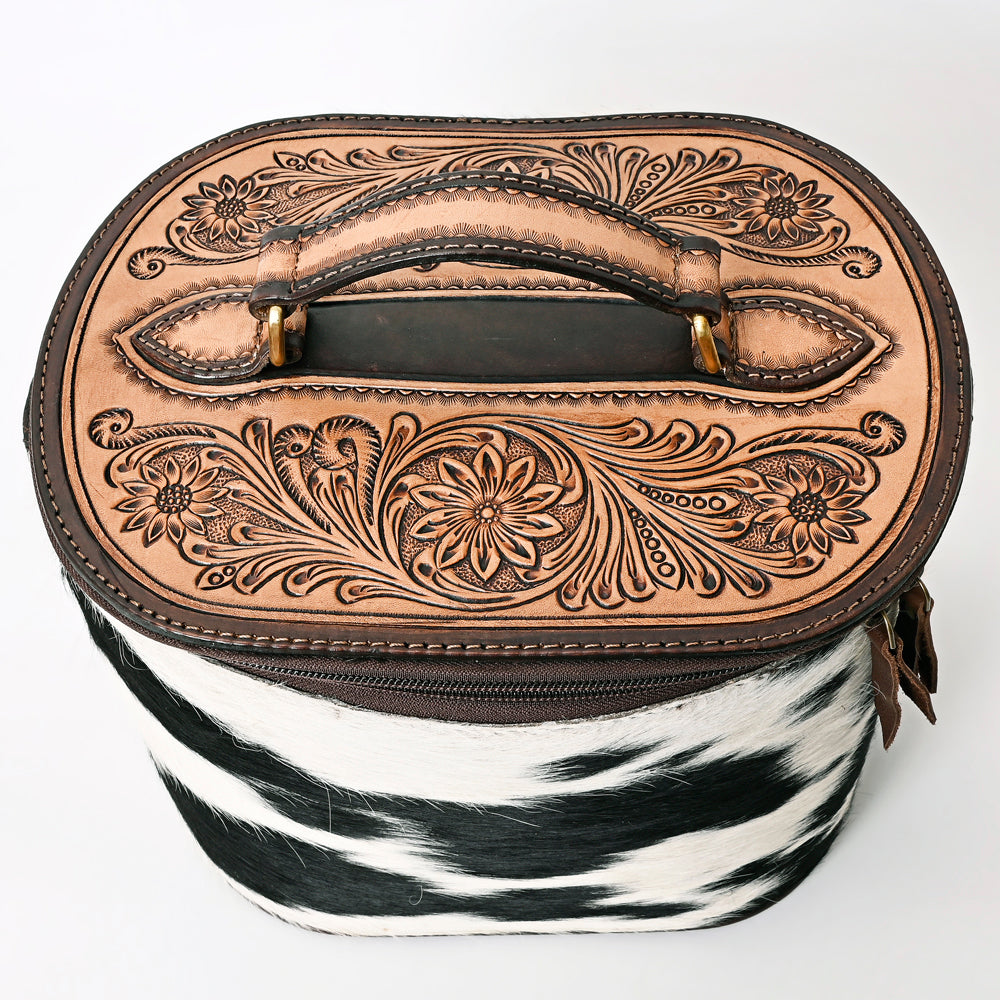 ADBGA411 Hair-On Hide Jewelry Case with Tooled Leather Top and Spacious Interior