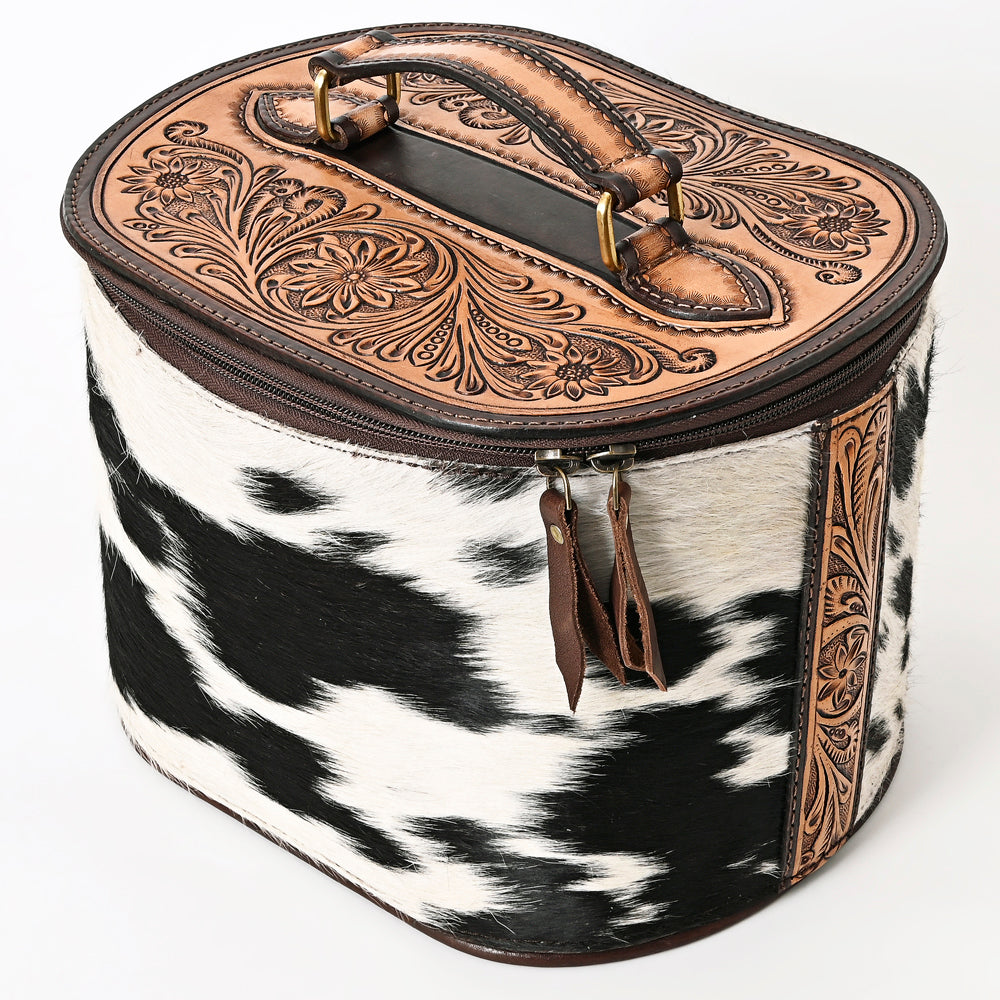 ADBGA411 Hair-On Hide Jewelry Case with Tooled Leather Top and Spacious Interior