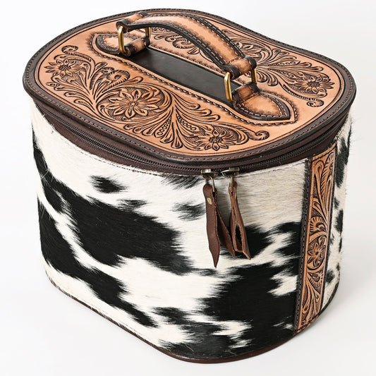 ADBGA411 Hair-On Hide Jewelry Case with Tooled Leather Top and Spacious Interior